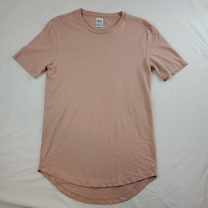 Zara Mens Crew Neck Pink Salmon T-Shirt Long Length M Medium